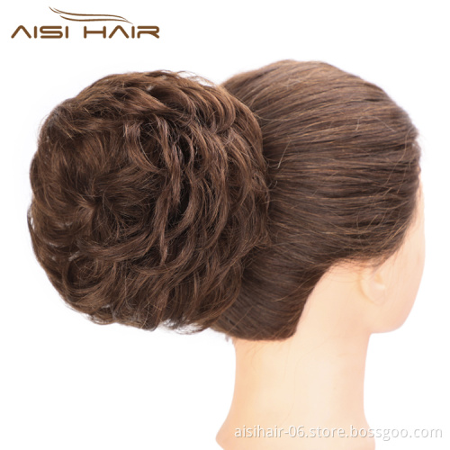 Aisi Hair Brown Curly Brazilian Human Hair Chignon Bun Elastic Rope Rubber Band Hairpiece Clip In Extension For Women